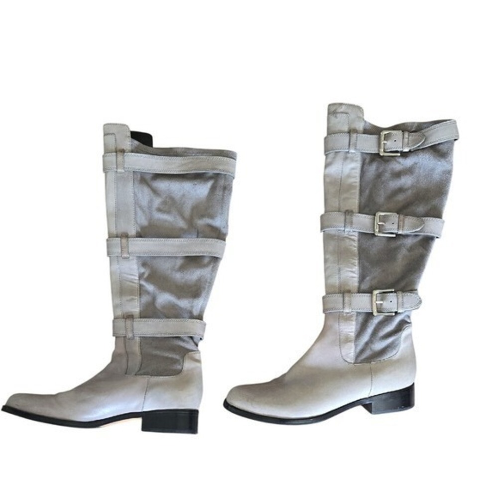 Cole Haan Grey Leather Suede Triple Buckle Tall Boots D32496 9B